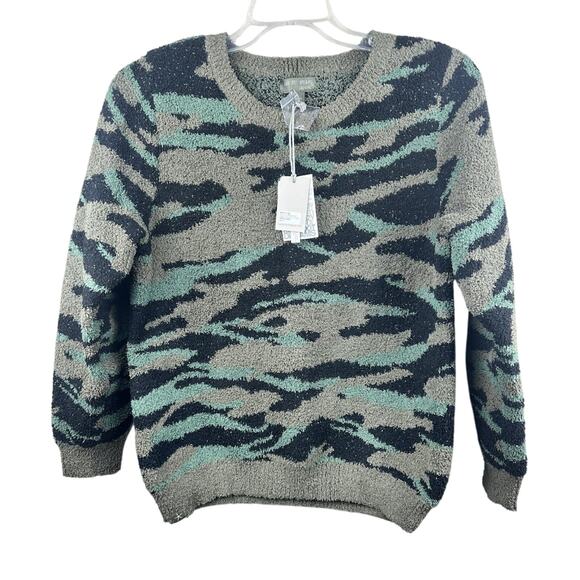 NEW Barefoot Dreams CozyChic Seaside Crew Neck Pullover Camo Sweater Womens L - Picture 1 of 12